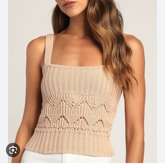 Lulus Tops - Lulu’s Point for Me Pointelle Knit Tank Top Size M
